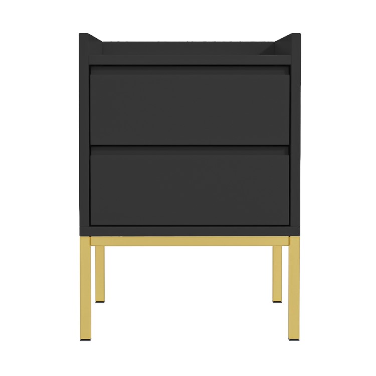 Black Modern 2 Drawer Bedside Table with Legs - Zion