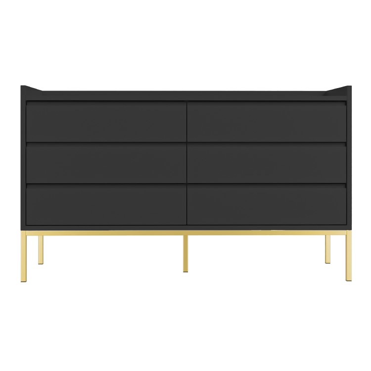Wide Black Modern Chest of 6 Drawers with Legs - Zion