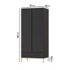 Modern Black 2 Door Double Wardrobe with Drawer - Zion