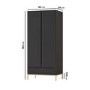 Modern Black 2 Door Double Wardrobe with Drawer - Zion