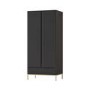 Modern Black 2 Door Double Wardrobe with Drawer - Zion
