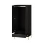 Modern Black 2 Door Double Wardrobe with Drawer - Zion
