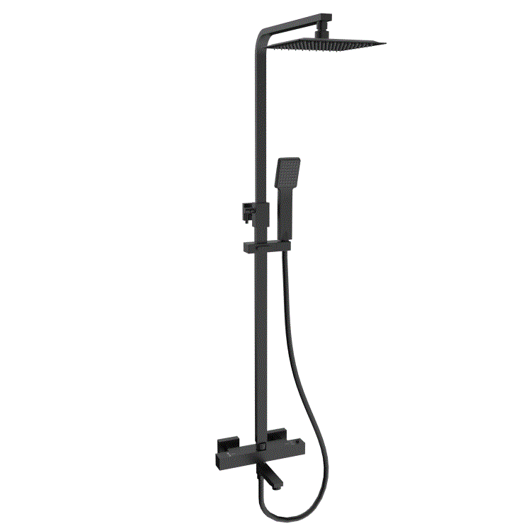Black Square Thermostatic Bar Bath Mixer Shower Set with Bath Filler Spout  Slide Rail Kit & Hand Shower - Zana