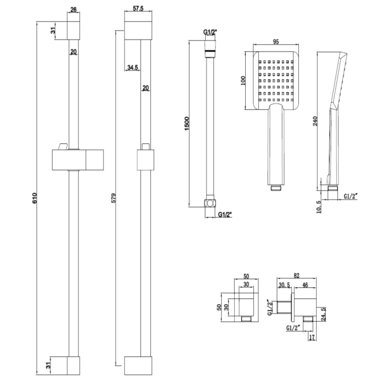 Grade A1 - Black Single Outlet Thermostatic Mixer Shower Set with Hand Shower - Zana