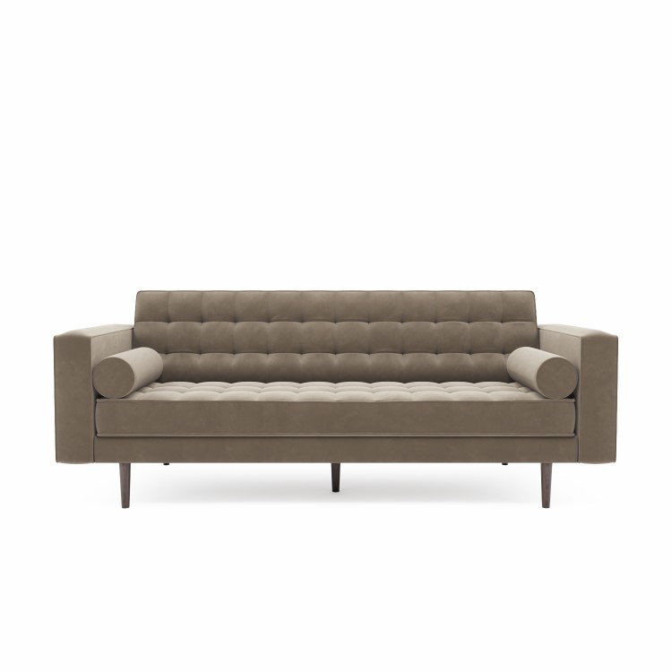 Beige Velvet Mid Century Sofa - Seats 3 - Zane