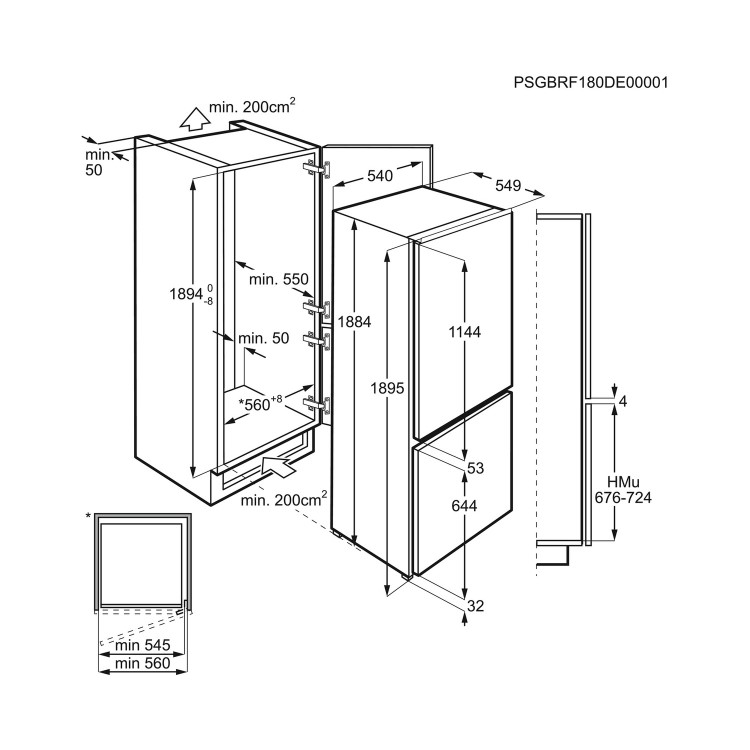 Zanussi 273 Litre 70/30 Frost Free Integrated Fridge Freezer