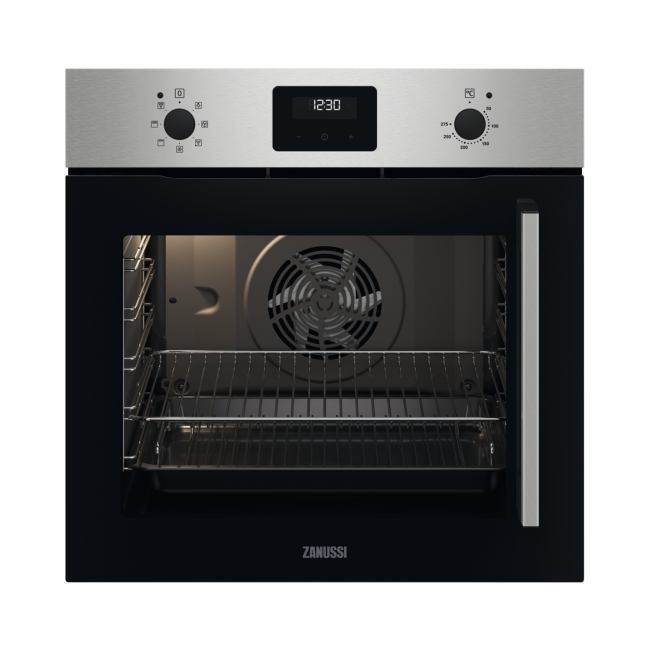 Refurbished Zanussi Series 20 ZOCNX3XL 60cm Single Built Electric Oven with Left Hand Opening Door Stainless Steel