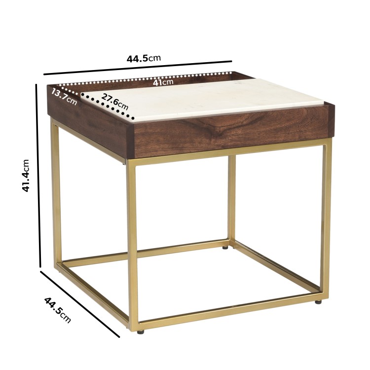 Square Gold and Marble Side Table with Storage - Zola