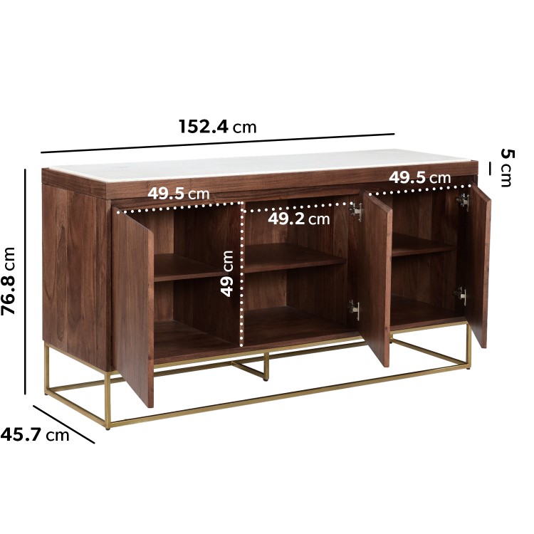 Solid Wood 3 Door Sideboard with Marble Top - Zola