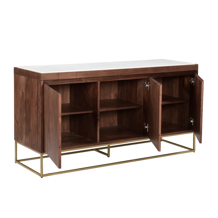 Solid Wood 3 Door Sideboard with Marble Top - Zola