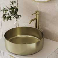 GRADE A1 - Stainless Steel Brass Round Countertop Basin 400mm - Zorah