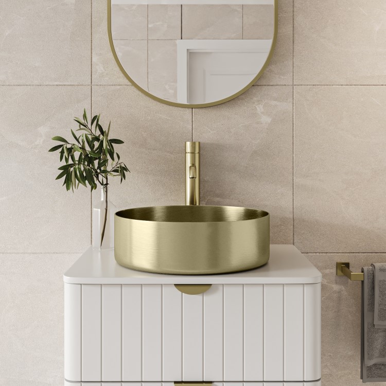 GRADE A1 - Stainless Steel Brass Round Countertop Basin 400mm - Zorah