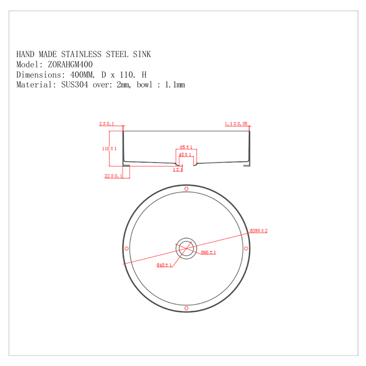 ONLY OPENED - Stainless Steel Brass Round Countertop Basin 400mm - Zorah