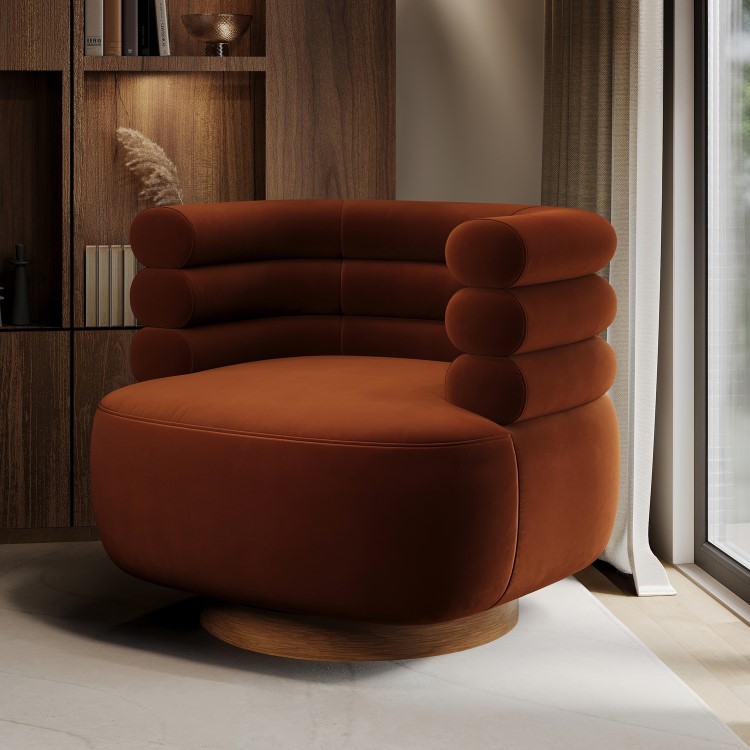 Burnt Orange Velvet Modern Swivel Armchair - Zora