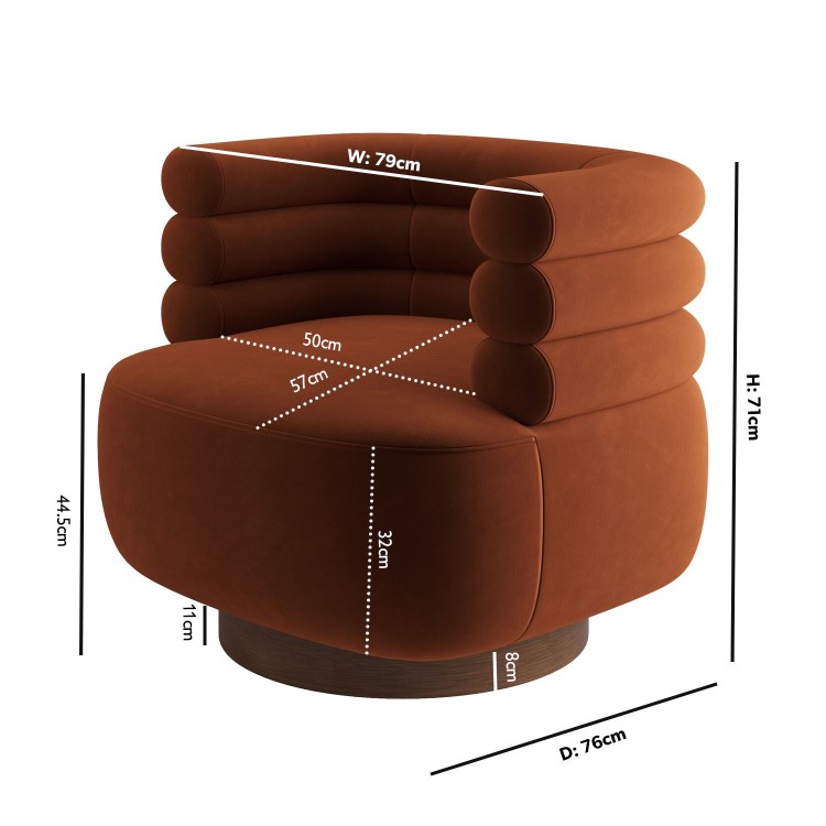 Burnt Orange Velvet Modern Swivel Armchair - Zora