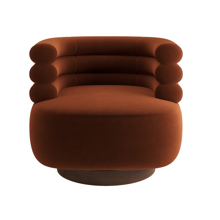 Burnt Orange Velvet Modern Swivel Armchair - Zora