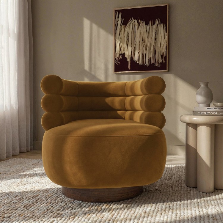 Caramel Brown Velvet Modern Swivel Accent Chair - Zora