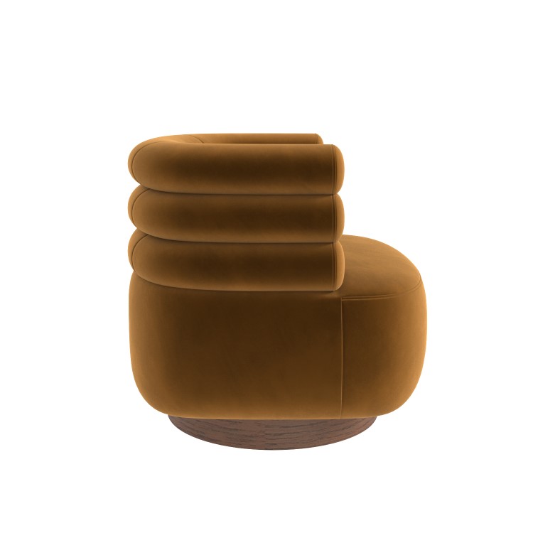 Caramel Brown Velvet Modern Swivel Armchair - Zora