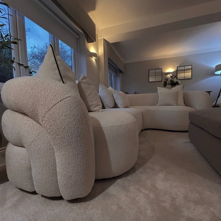Cream Boucle Right Hand Facing 4 Seater Curved Corner Sofa - Zuri