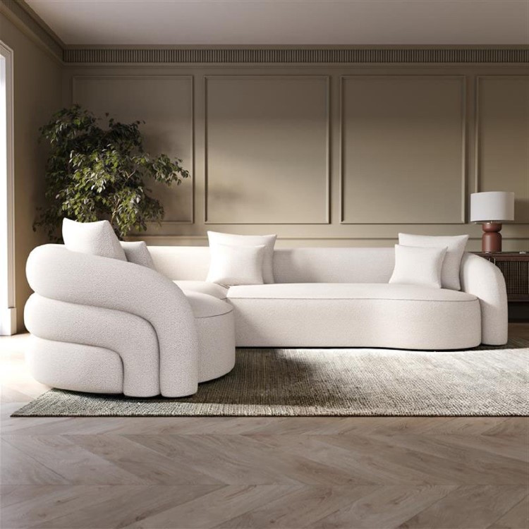 Cream Boucle Left Hand Facing 4 Seater Curved Corner Sofa - Zuri