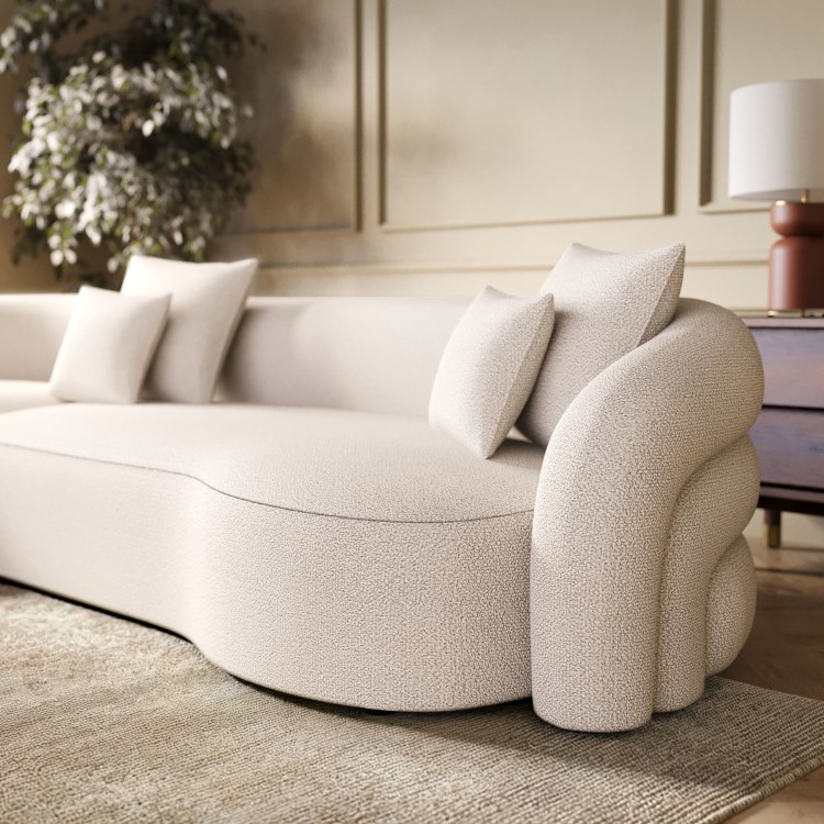 Cream Boucle Left Hand Facing 4 Seater Curved Corner Sofa - Zuri