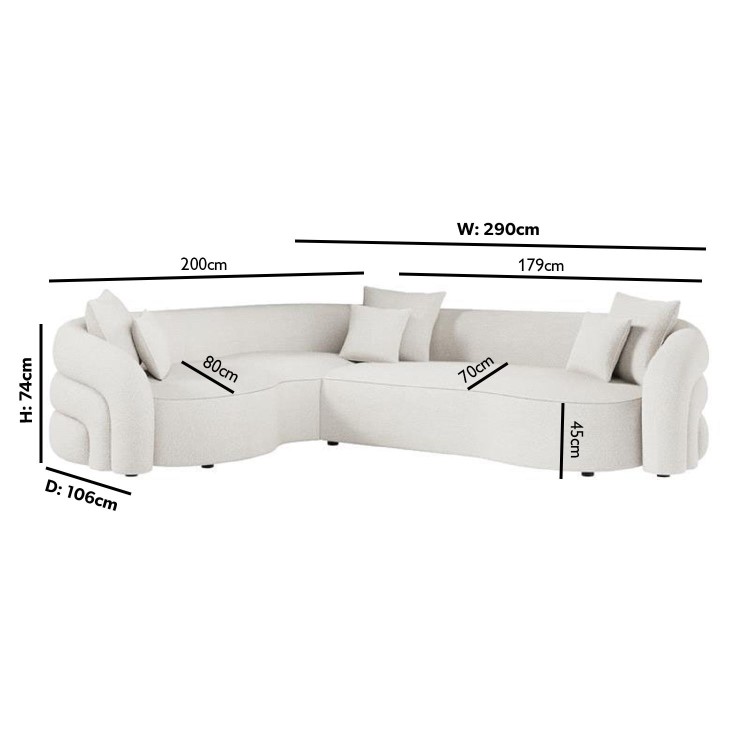 Cream Boucle Left Hand Facing 4 Seater Curved Corner Sofa - Zuri