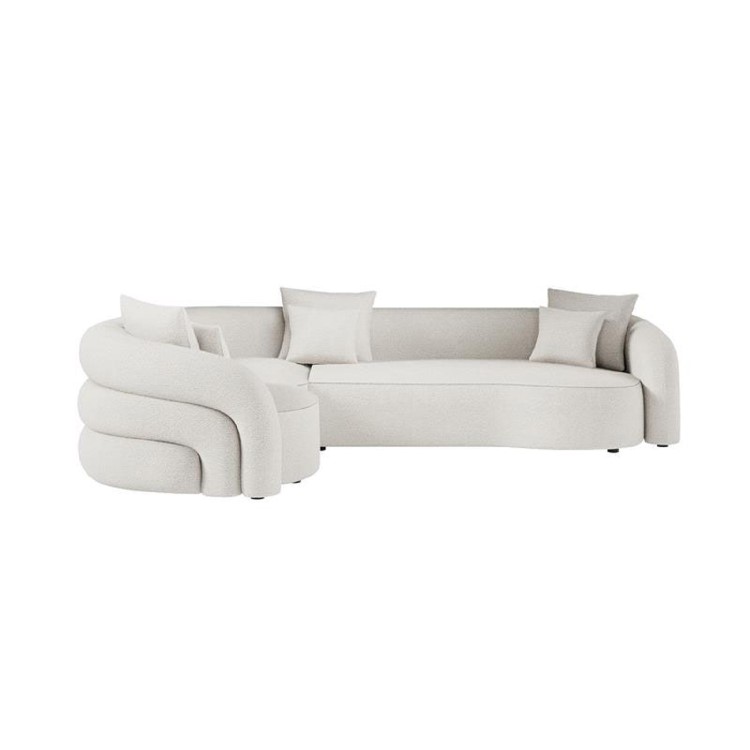 Cream Boucle Left Hand Facing 4 Seater Curved Corner Sofa - Zuri