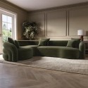 ZRI006 Green Velvet Left Hand Facing 4 Seater Curved Corner Sofa - Zuri