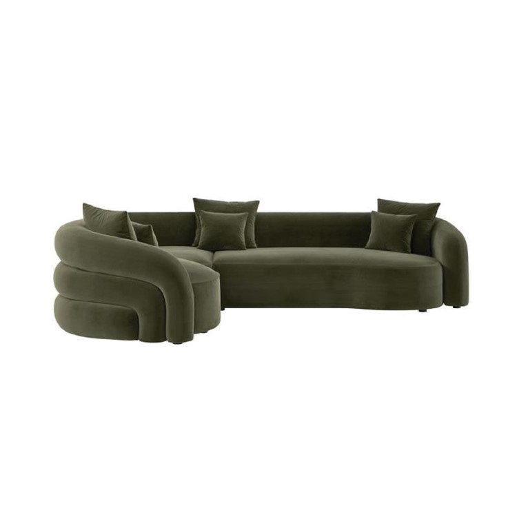 Green Velvet Left Hand Facing 4 Seater Curved Corner Sofa - Zuri