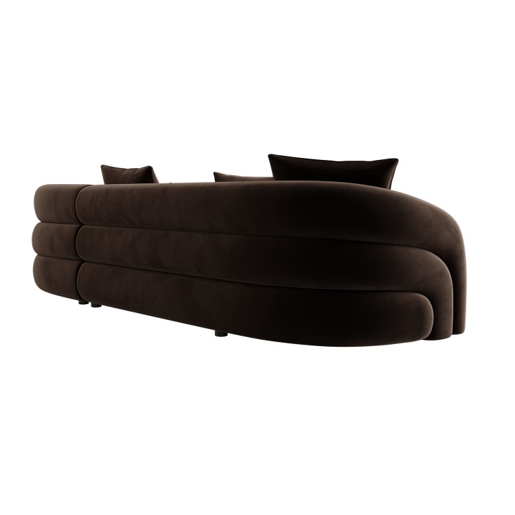 Brown Velvet Left Hand Facing 4 Seater Curved Corner Sofa - Zuri