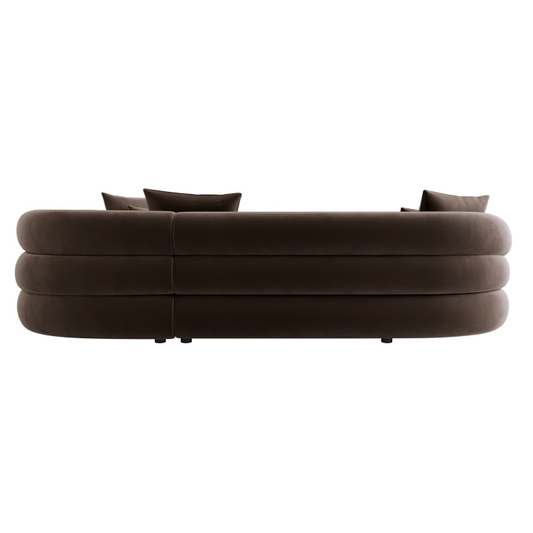 Brown Velvet Left Hand Facing 4 Seater Curved Corner Sofa - Zuri