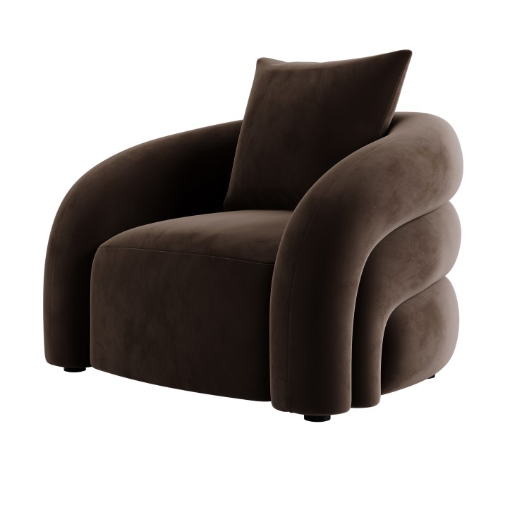 Brown Velvet Accent Chair with Cushion - Zuri