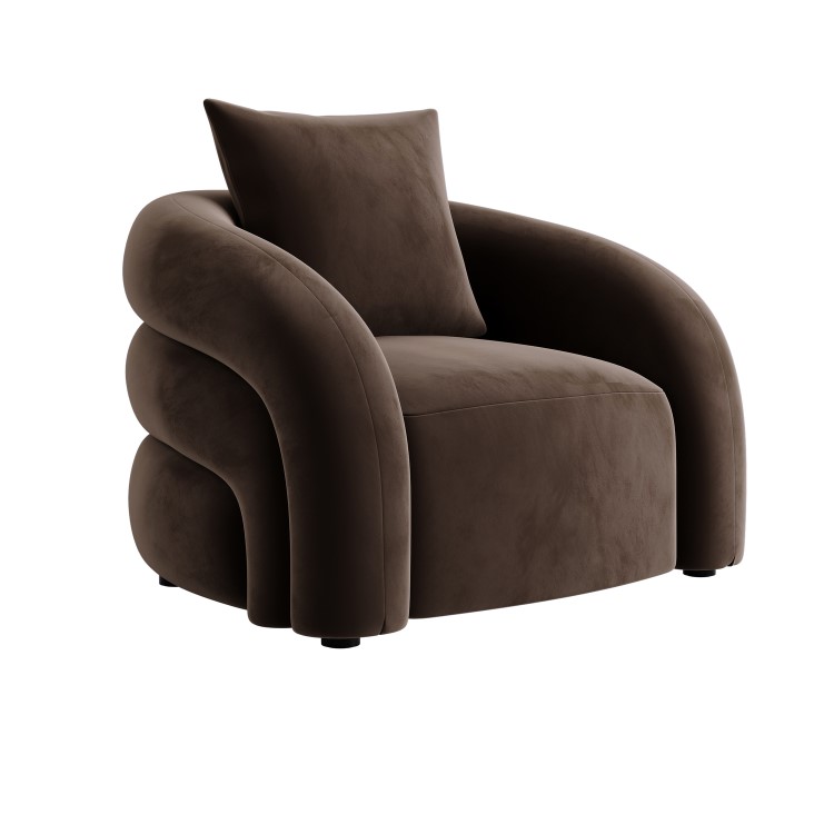 Brown Velvet Accent Chair with Cushion - Zuri