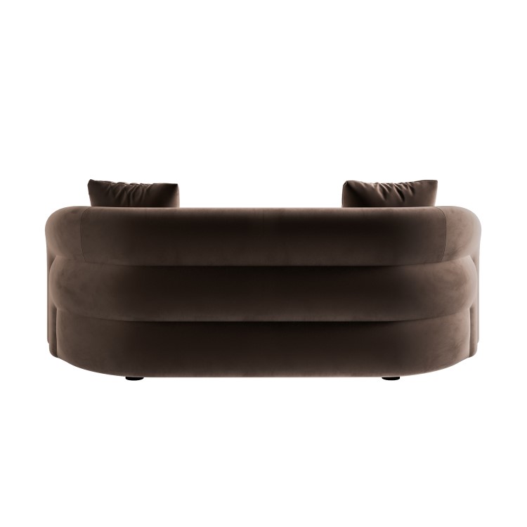 Brown Velvet Modern Curved 3 Seater Sofa - Zuri 