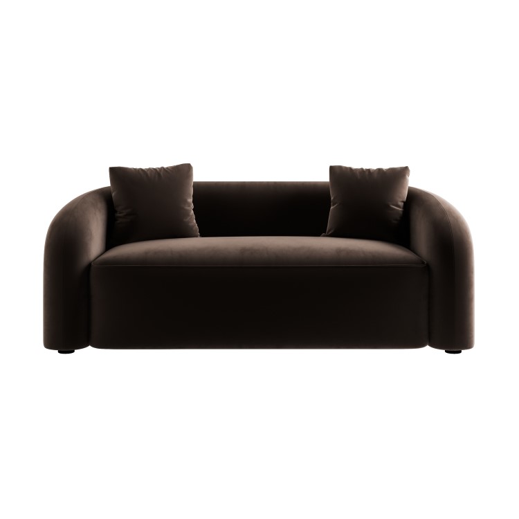 Brown Velvet Modern Curved 3 Seater Sofa - Zuri 