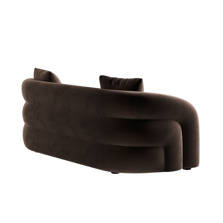 Brown Velvet Modern Curved 3 Seater Sofa - Zuri 