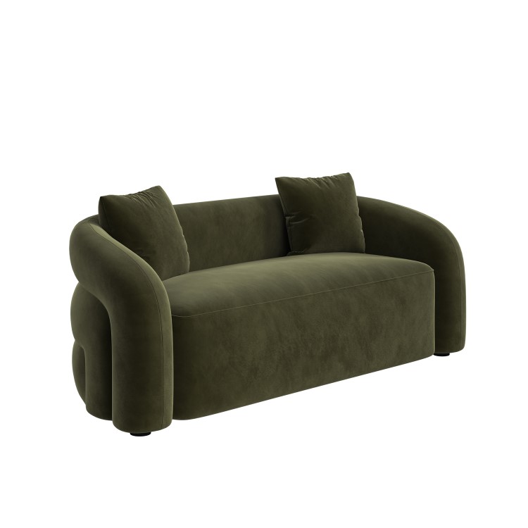Green Velvet Modern Curved 3 Seater Sofa - Zuri 