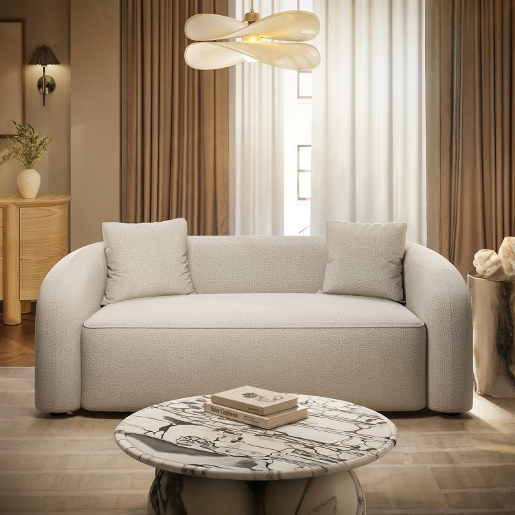 Cream Boucle Modern Curved 3 Seater Sofa - Zuri 