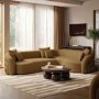 Caramel Brown Chenille Right Hand Facing 4 Seater Curved Corner Sofa - Zuri