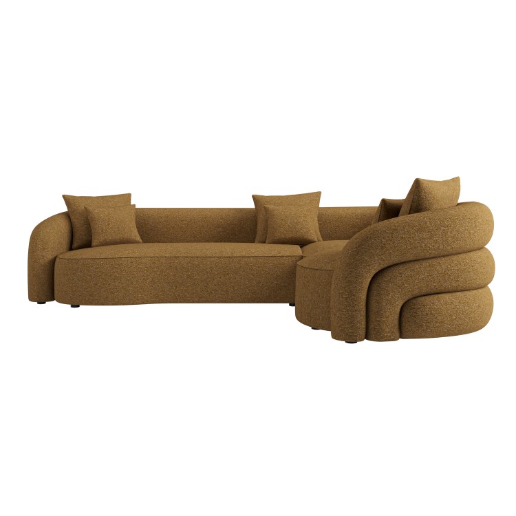 Caramel Brown Chenille Right Hand Facing 4 Seater Curved Corner Sofa - Zuri