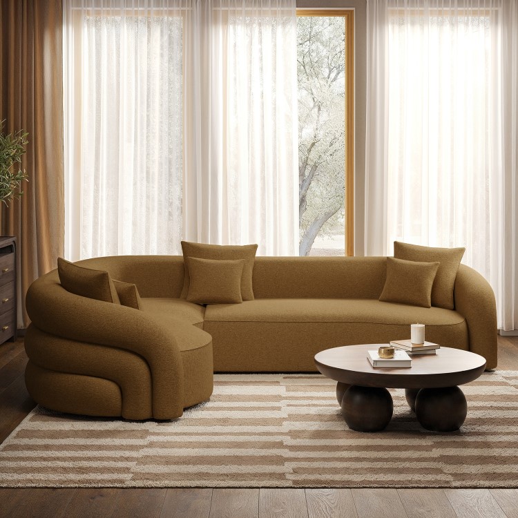 Caramel Brown Chenille Left Hand Facing 4 Seater Curved Corner Sofa - Zuri