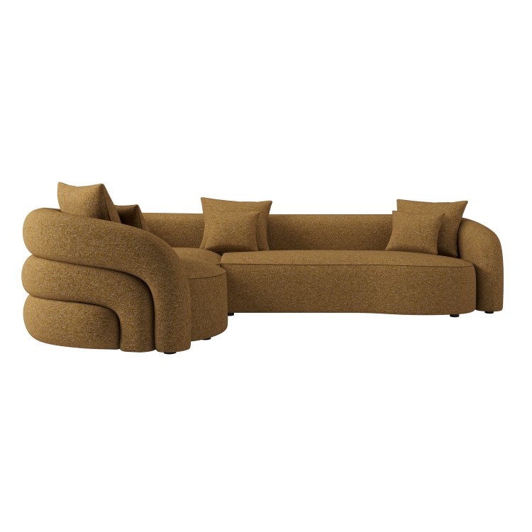 Caramel Brown Chenille Left Hand Facing 4 Seater Curved Corner Sofa - Zuri