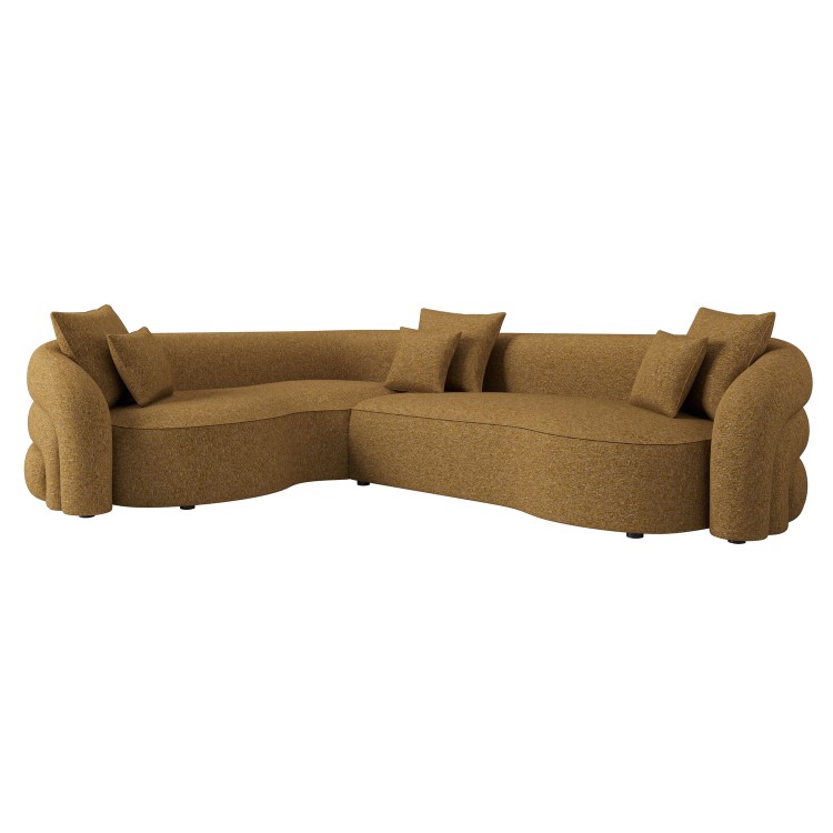 Caramel Brown Chenille Left Hand Facing 4 Seater Curved Corner Sofa - Zuri