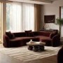 Deep Red Velvet Right Hand Facing 4 Seater Curved Corner Sofa - Zuri 