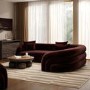Deep Red Velvet Right Hand Facing 4 Seater Curved Corner Sofa - Zuri 