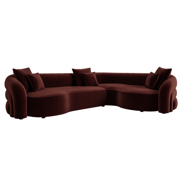Deep Red Velvet Right Hand Facing 4 Seater Curved Corner Sofa - Zuri 