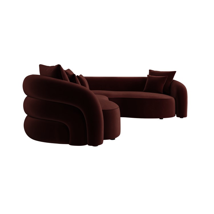 Deep Red Velvet Right Hand Facing 4 Seater Curved Corner Sofa - Zuri 