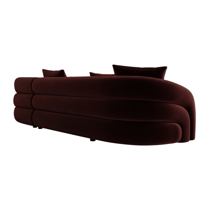 Deep Red Velvet Right Hand Facing 4 Seater Curved Corner Sofa - Zuri 