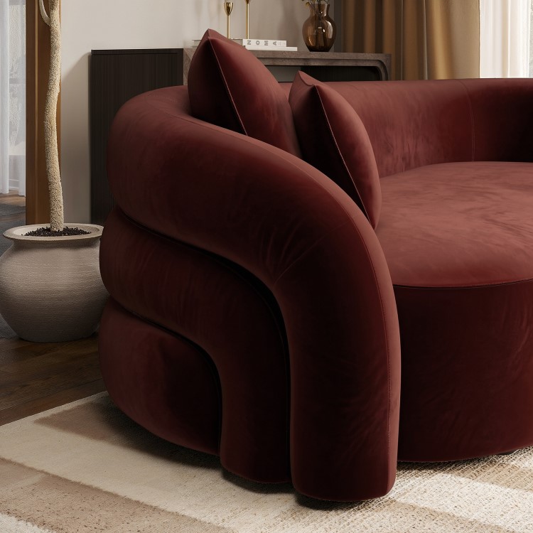 Deep Red Velvet Left Hand Facing 4 Seater Curved Corner Sofa - Zuri 