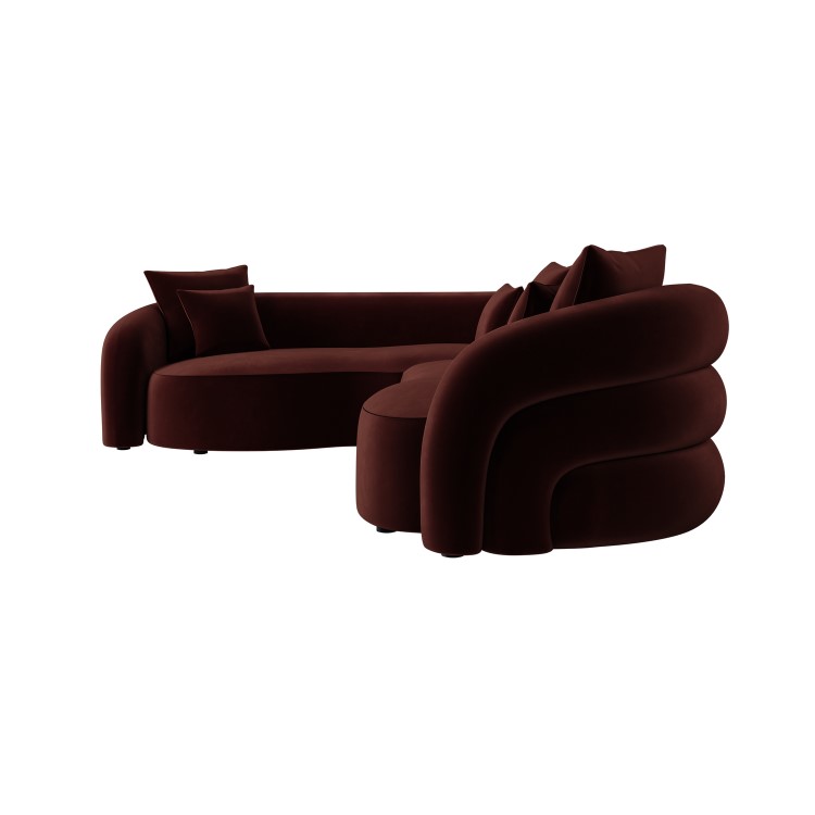Deep Red Velvet Left Hand Facing 4 Seater Curved Corner Sofa - Zuri 